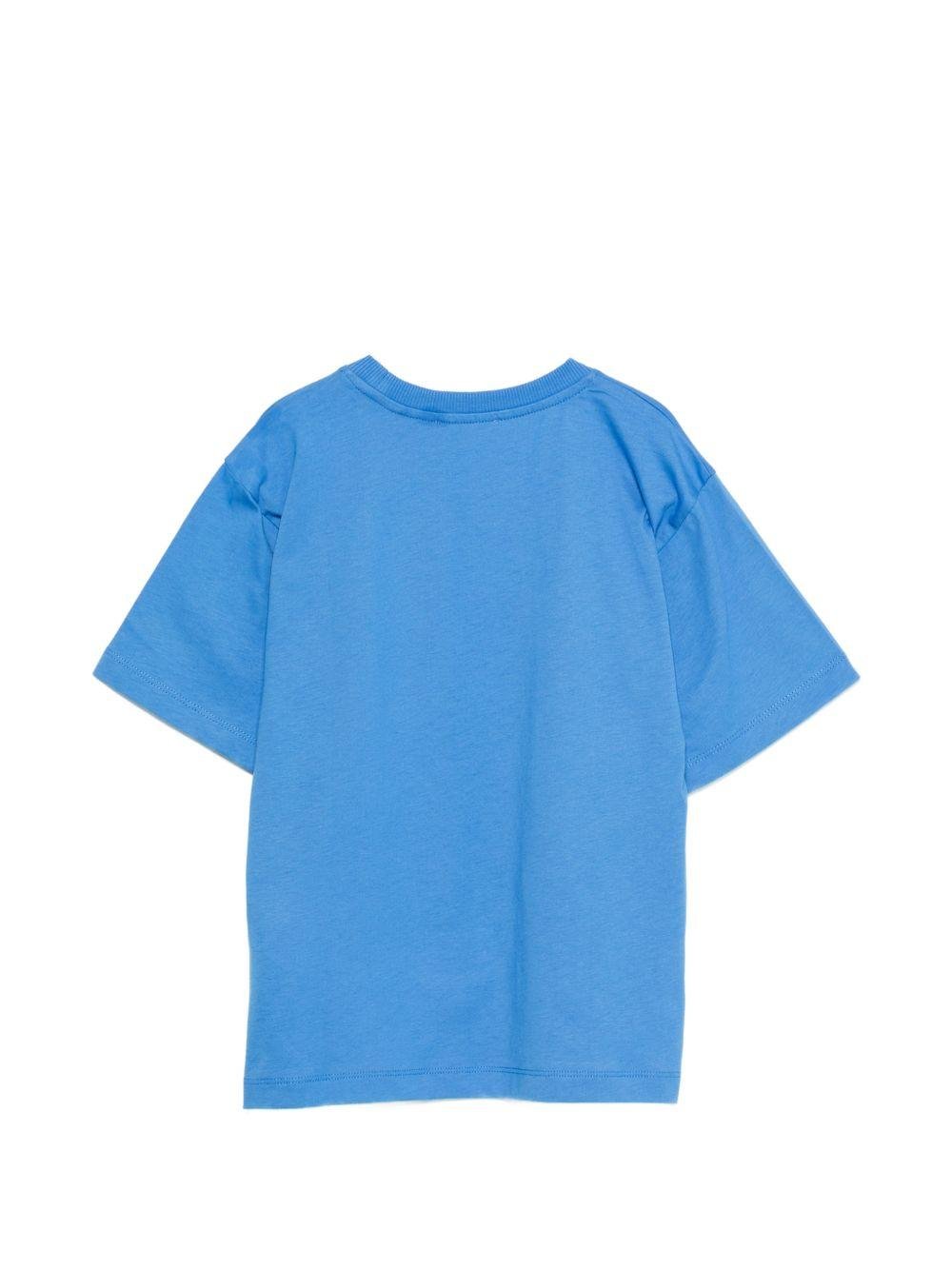 T-shirt per bambini Moschino Kids azzurro con logo sul davanti - Rubino Kids