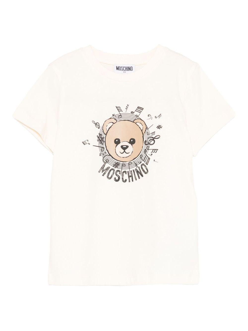 T-shirt per bambini Moschino Kids beige con stampa grafica - Rubino Kids