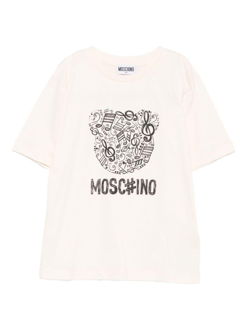 T-shirt per bambini Moschino Kids beige con stampa grafica - Rubino Kids