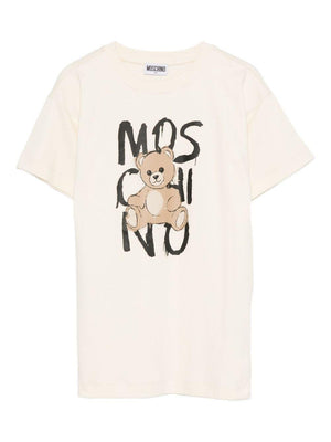 T-shirt per bambini Moschino Kids beige con stampa orsetto