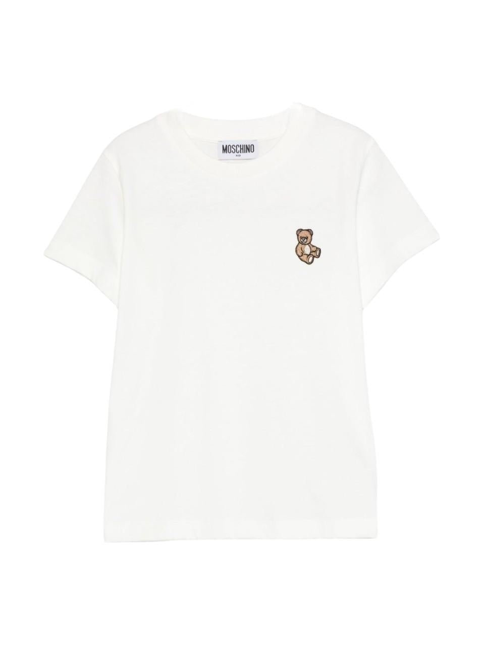 T-shirt per bambini Moschino Kids bianca con motivo Teddy Bear ricamato - Rubino Kids