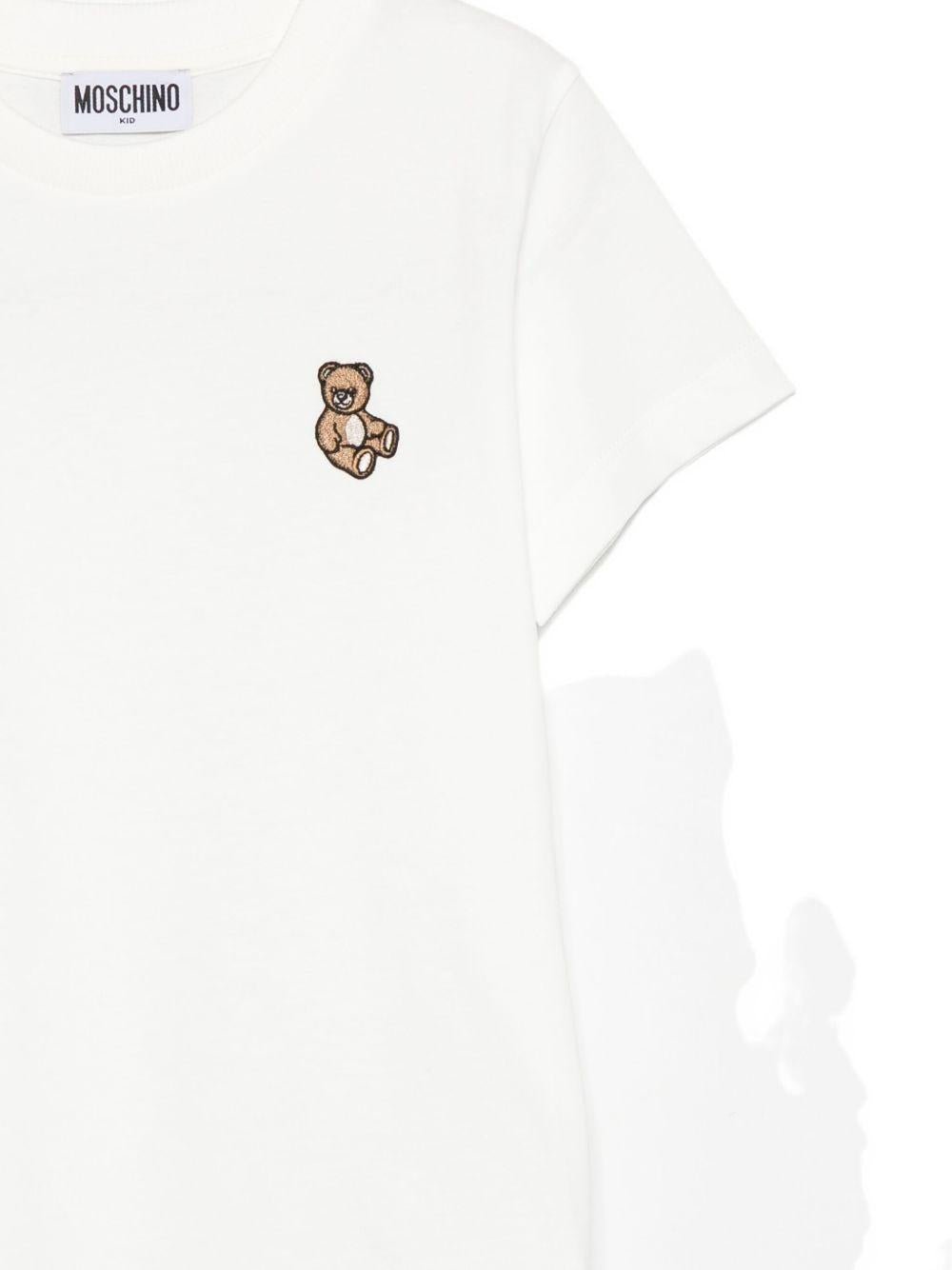 T-shirt per bambini Moschino Kids bianca con motivo Teddy Bear ricamato - Rubino Kids