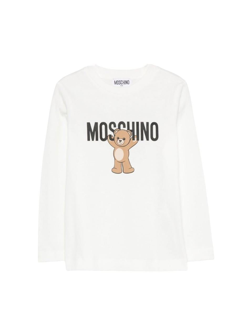 T-shirt per bambini Moschino Kids bianca con stampa Teddy Bear - Rubino Kids