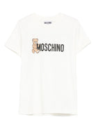 T-shirt per bambini Moschino Kids bianca con stampa Teddy - Rubino Kids
