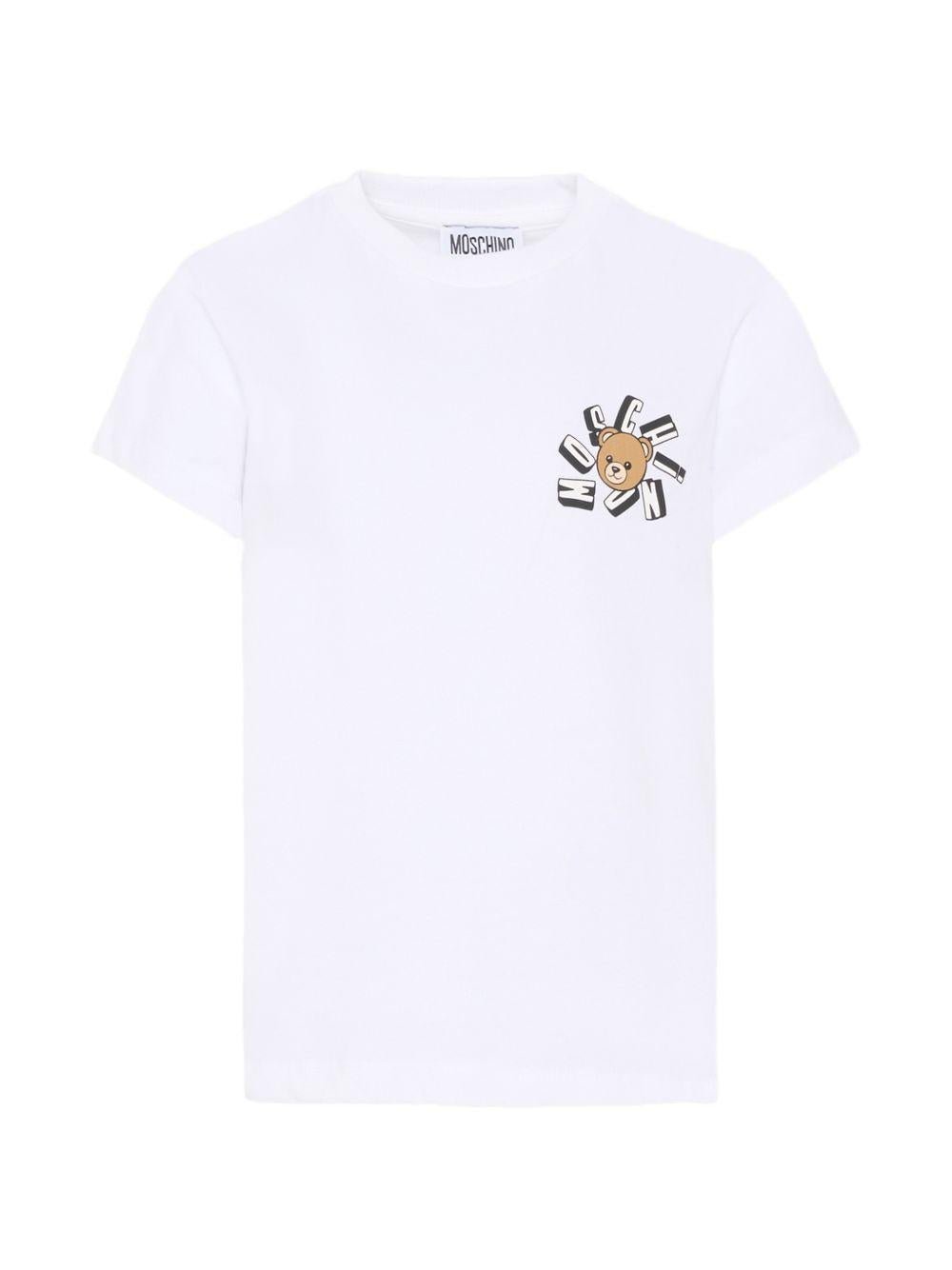 T-shirt per bambini Moschino Kids bianco con stampa Teddy Bear - Rubino Kids
