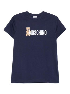 T-shirt per bambini Moschino Kids blu con stampa Teddy Bear