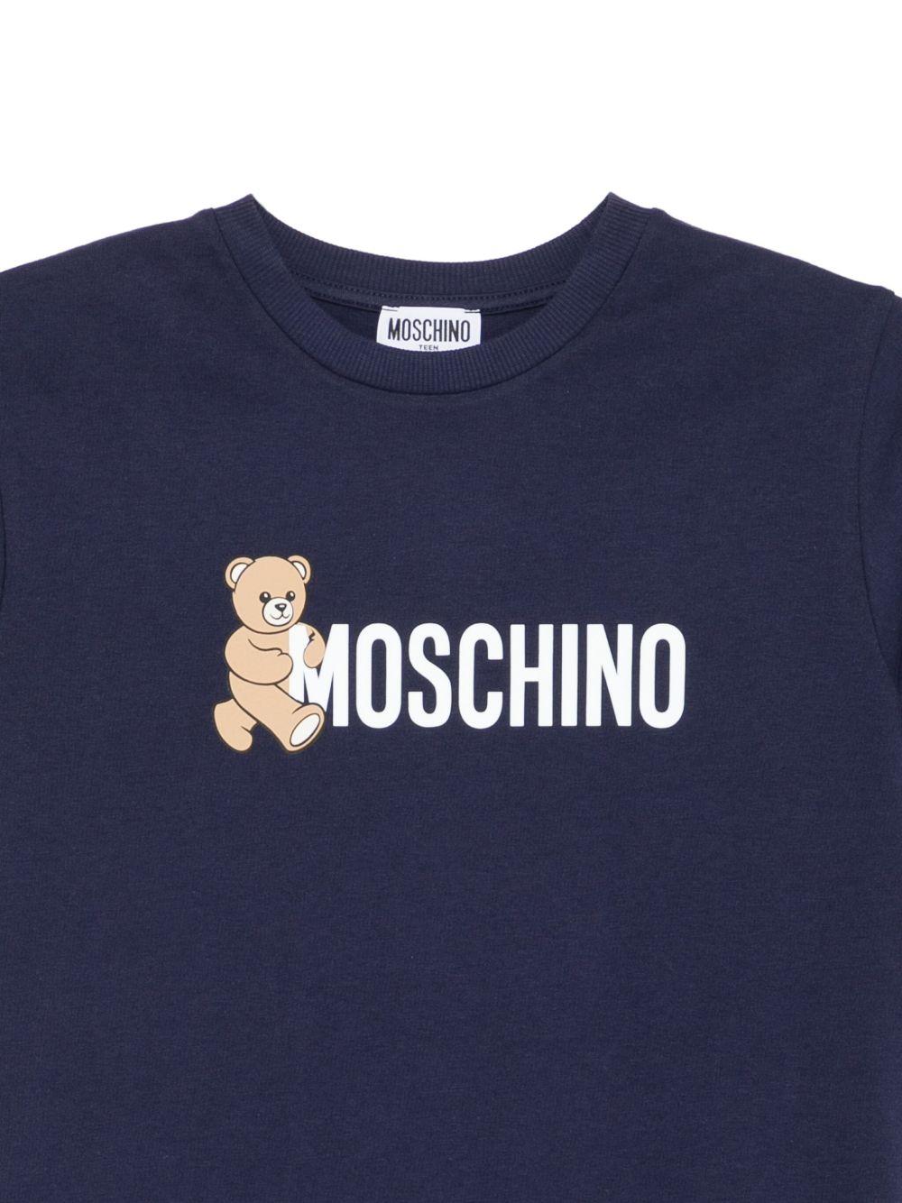 T-shirt per bambini Moschino Kids blu con stampa Teddy Bear - Rubino Kids
