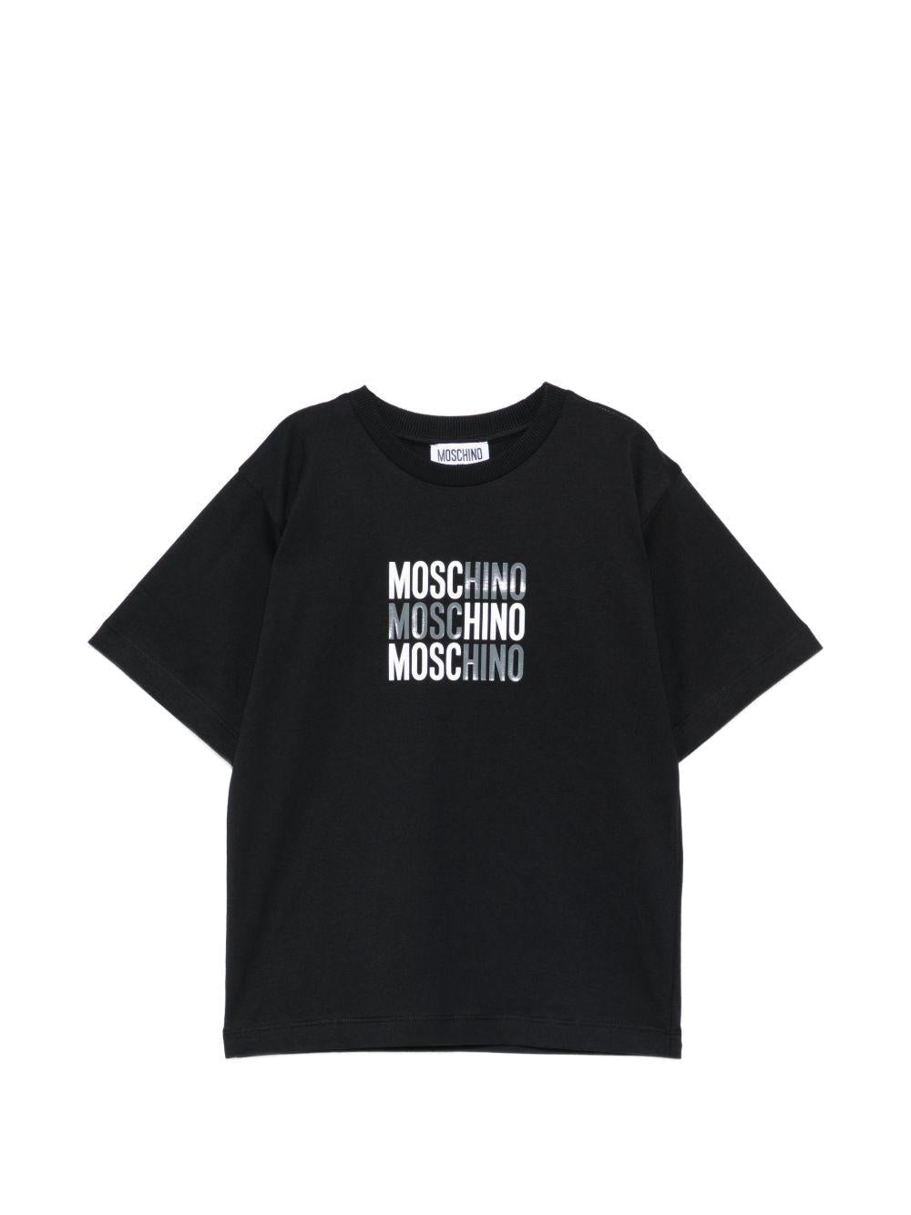 T-shirt per bambini Moschino Kids nera con logo sul davanti - Rubino Kids