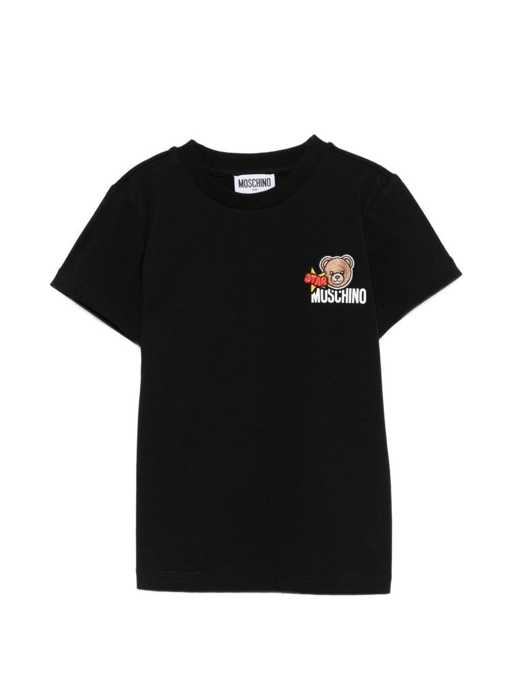 T-shirt per bambini Moschino Kids nera con ricamo Teddy Bear - Rubino Kids