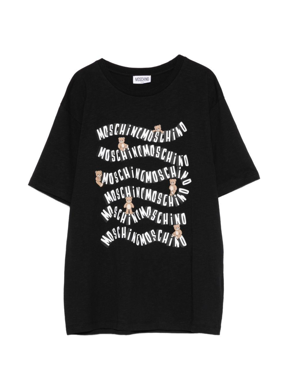 T-shirt per bambini Moschino Kids nera con stampa grafica sul davanti - Rubino Kids