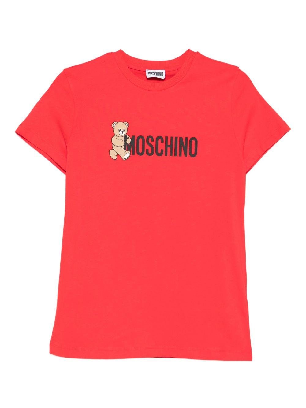T-shirt per bambini Moschino Kids rossa con stampa Teddy - Rubino Kids