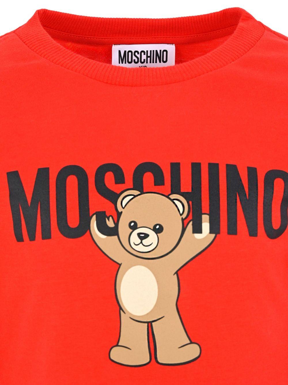 T-shirt per bambini Moschino Kids rosso a maniche lunghe con stampa Teddy Bear - Rubino Kids