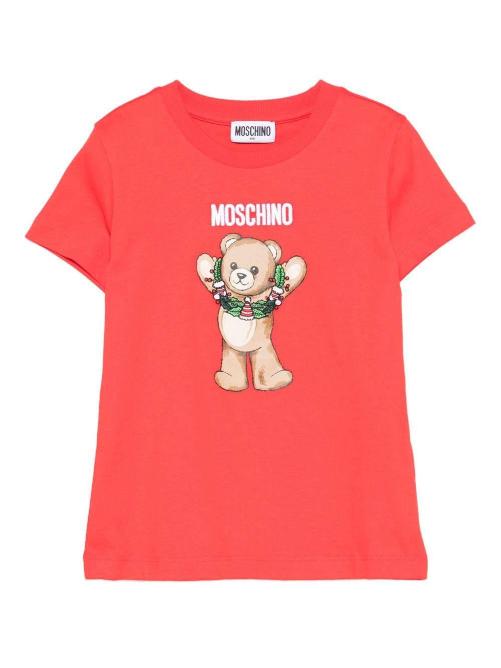 T-shirt per bambini Moschino Kids rosso con stampa grafica Teddy - Rubino Kids