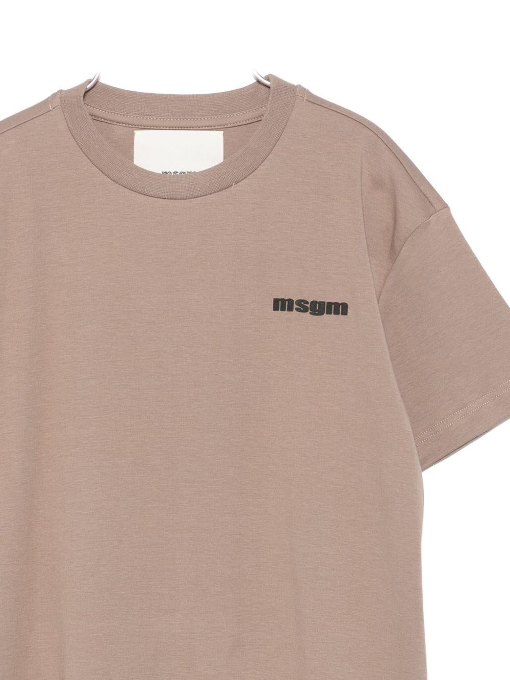T-shirt per bambini MSGM Kids beige con logo sul davanti - Rubino Kids