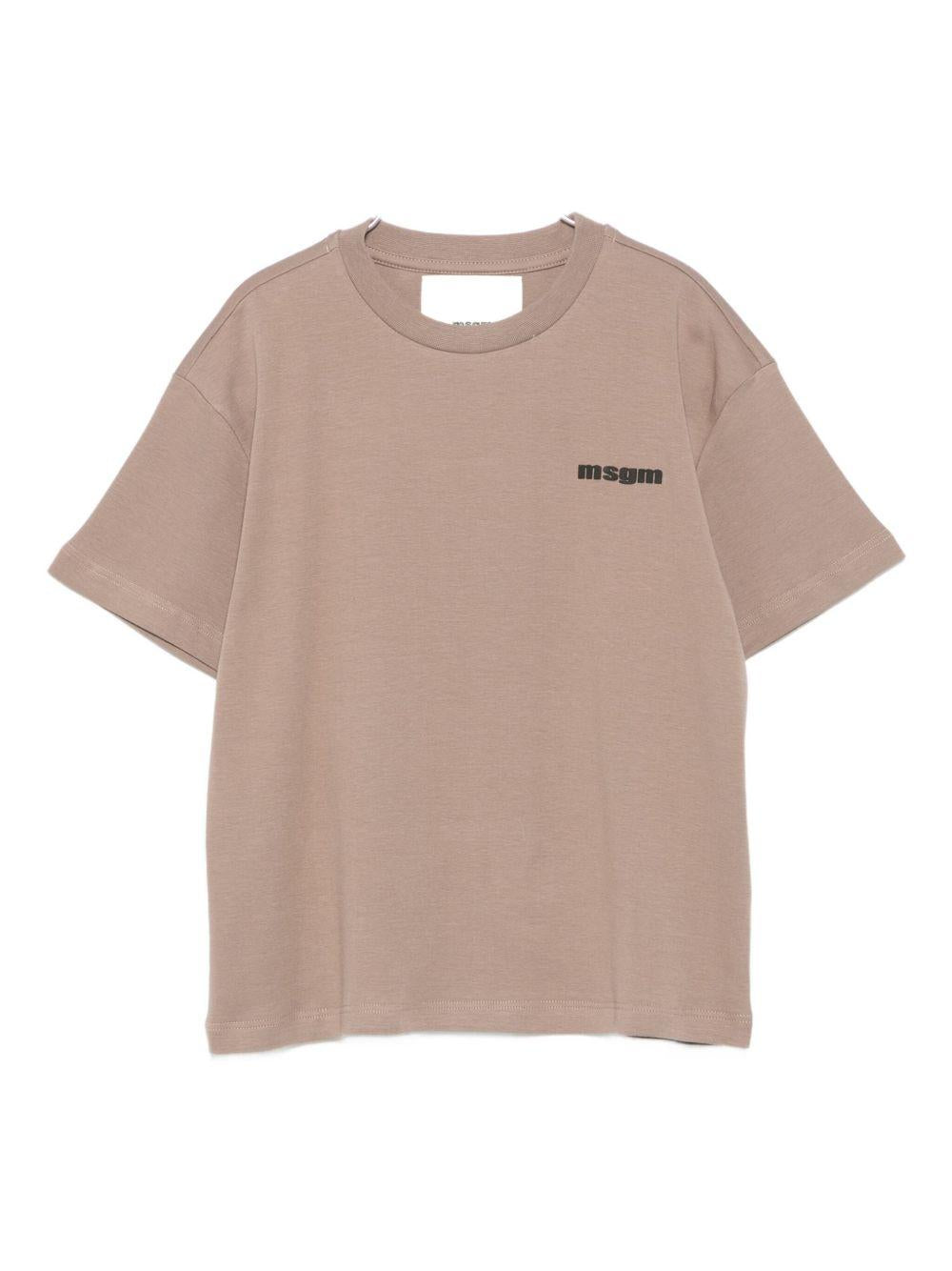 T-shirt per bambini MSGM Kids beige con logo sul davanti - Rubino Kids