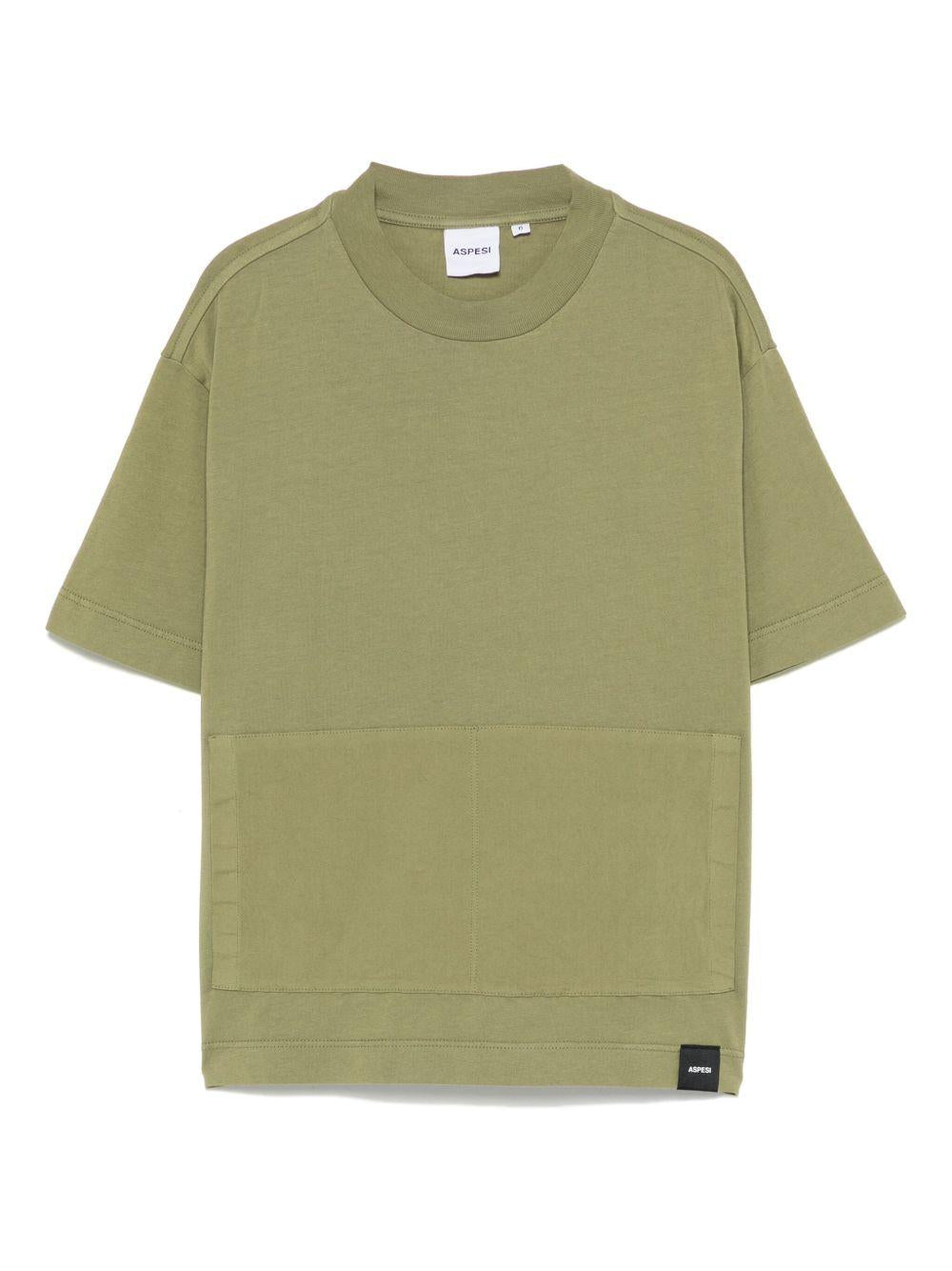 T-shirt per bambino Aspesi Kids verde in cotone con tasca frontale - Rubino Kids