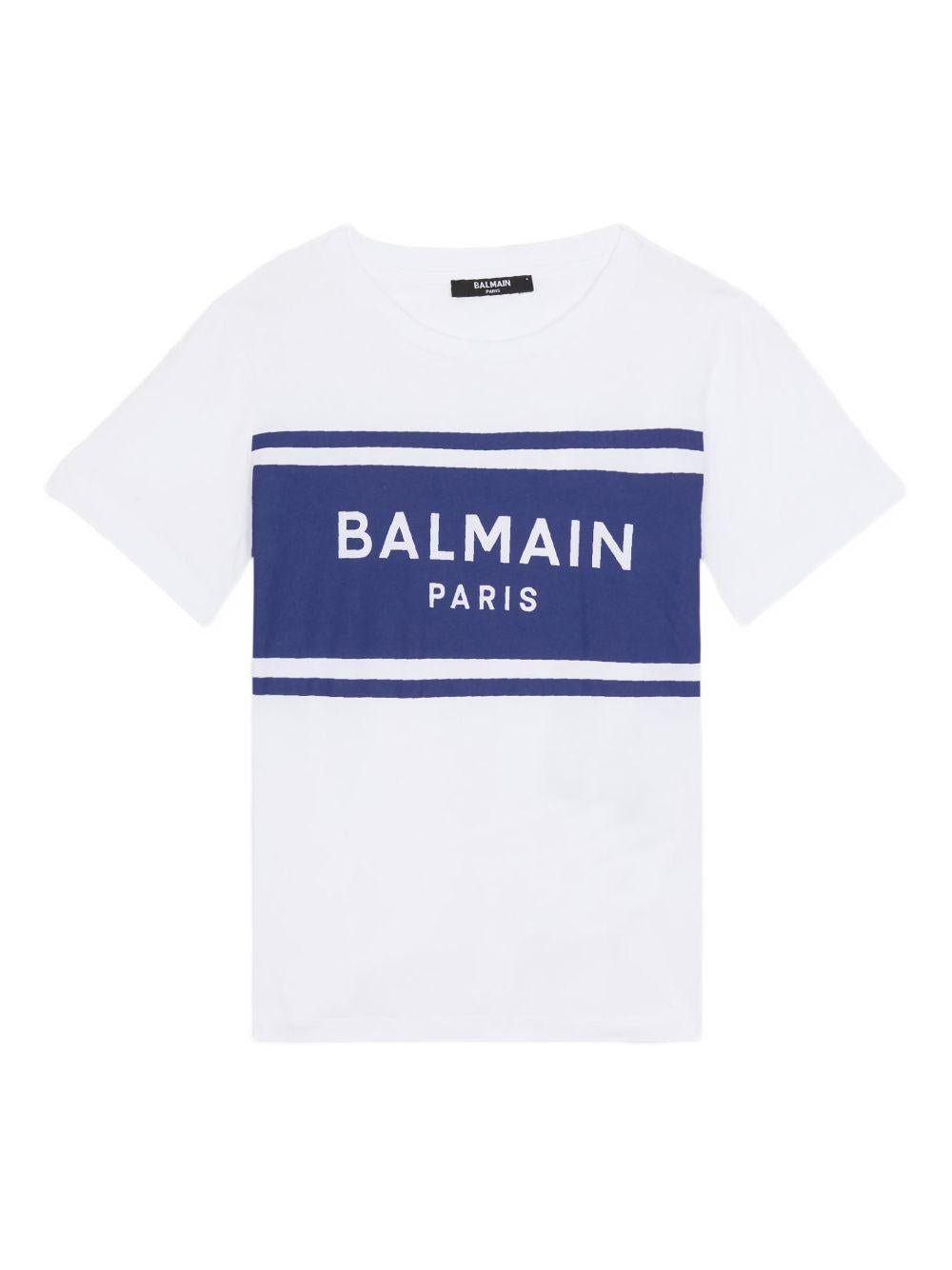 T-shirt per bambino Balmain Kids bianca con logo sul davanti - Rubino Kids