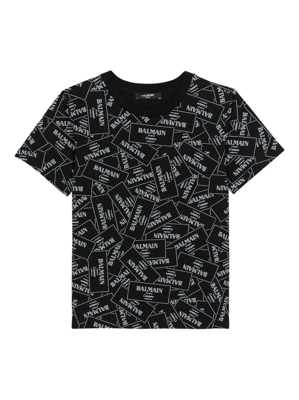 T-shirt per bambino Balmain Kids nero con logo all - over - Rubino Kids