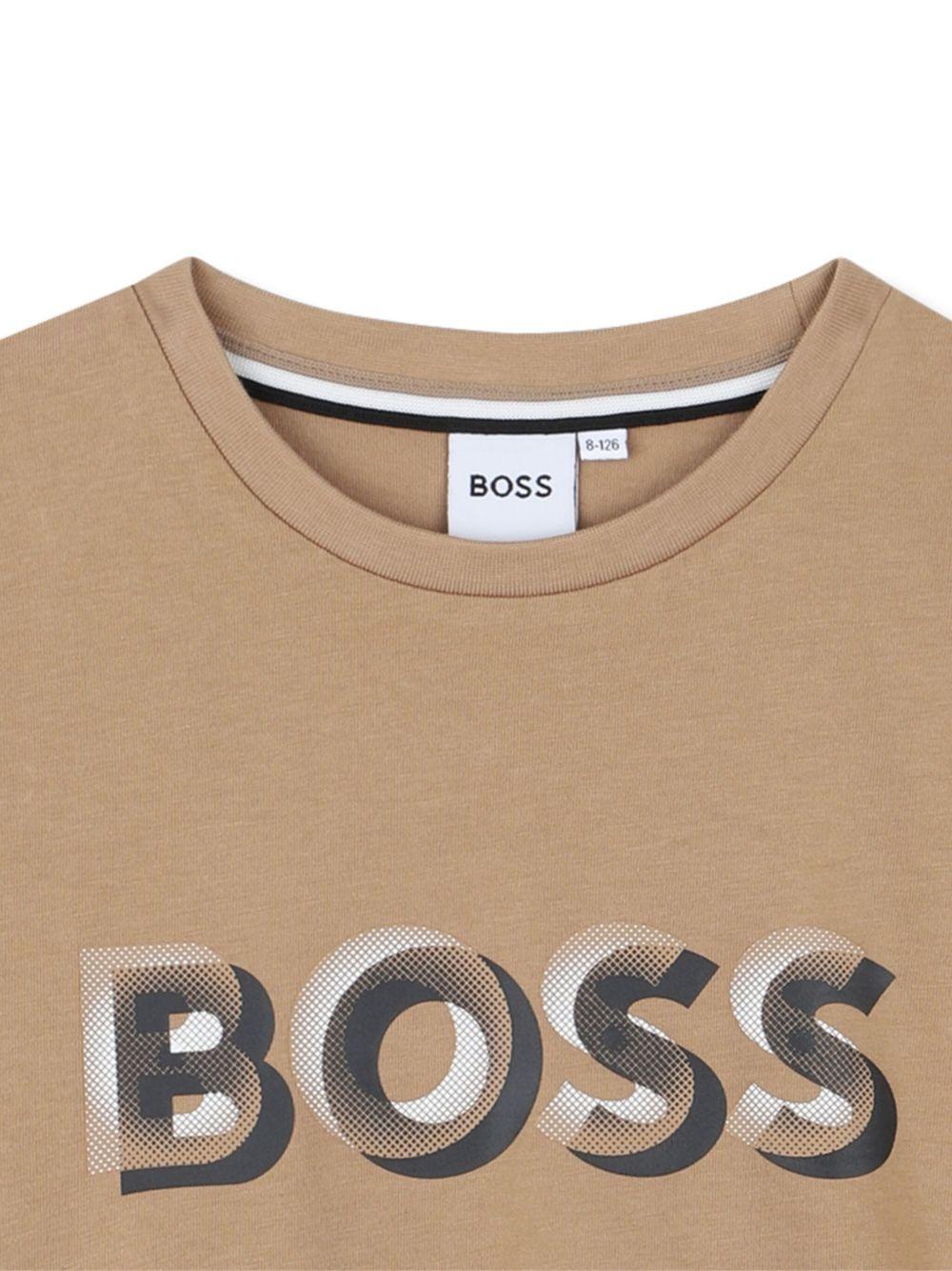 T-shirt per bambino Boss Kids beige con logo a contrasto - Rubino Kids