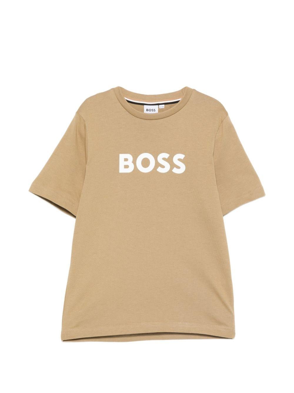 T-shirt per bambino Boss Kids beige con stampa logo - Rubino Kids