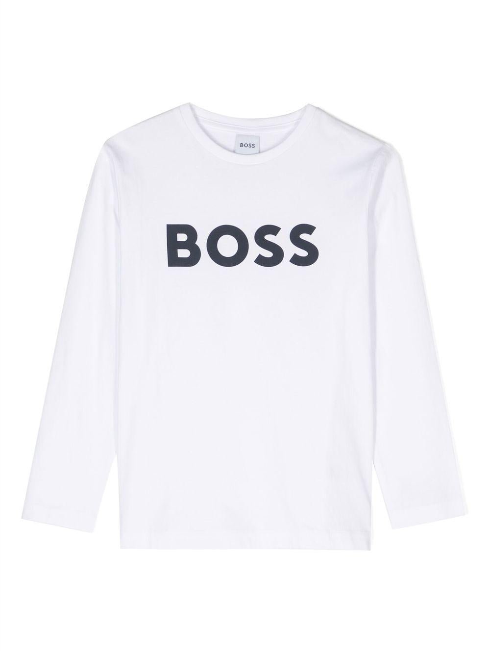 T-shirt per bambino Boss Kids bianca con stampa logo sul davanti - Rubino Kids
