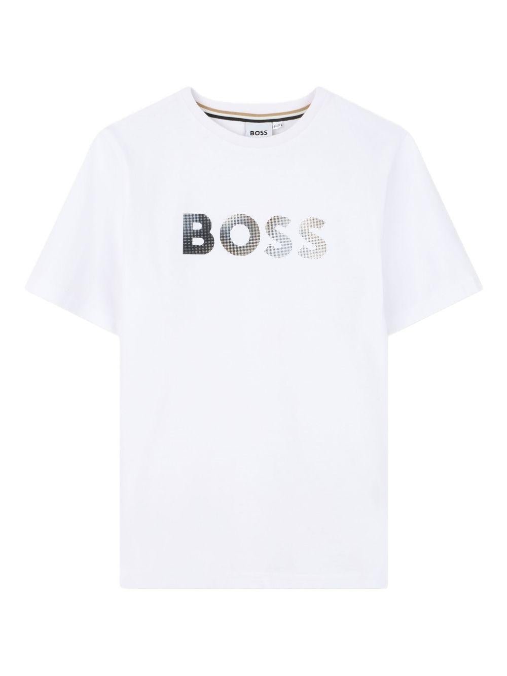 T-shirt per bambino Boss Kids bianco con stampa grafica - Rubino Kids