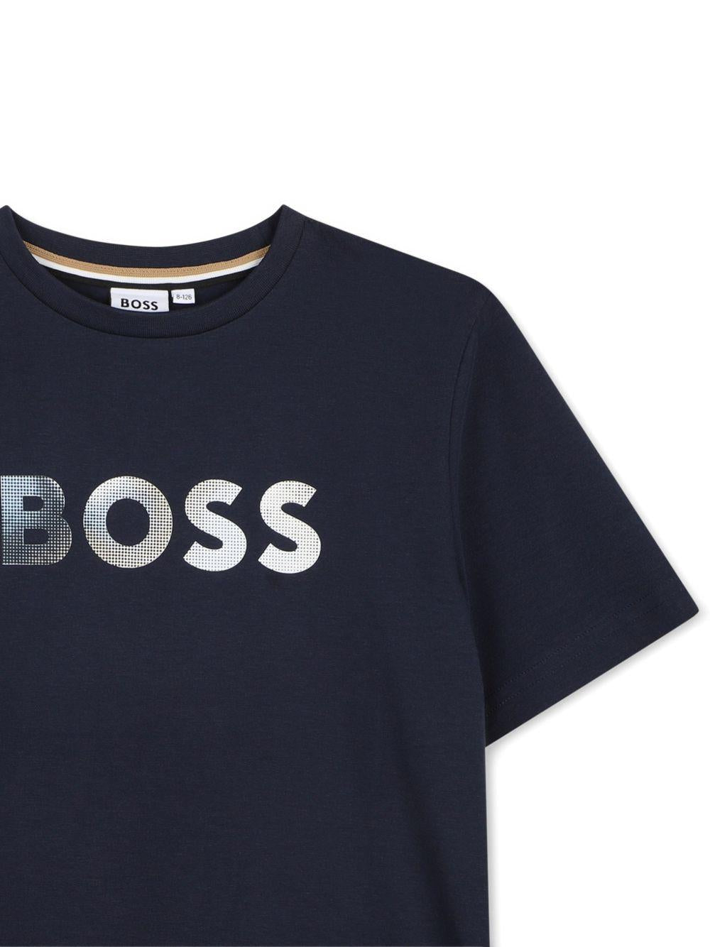 T-shirt per bambino Boss Kids blu con dettaglio logo - Rubino Kids