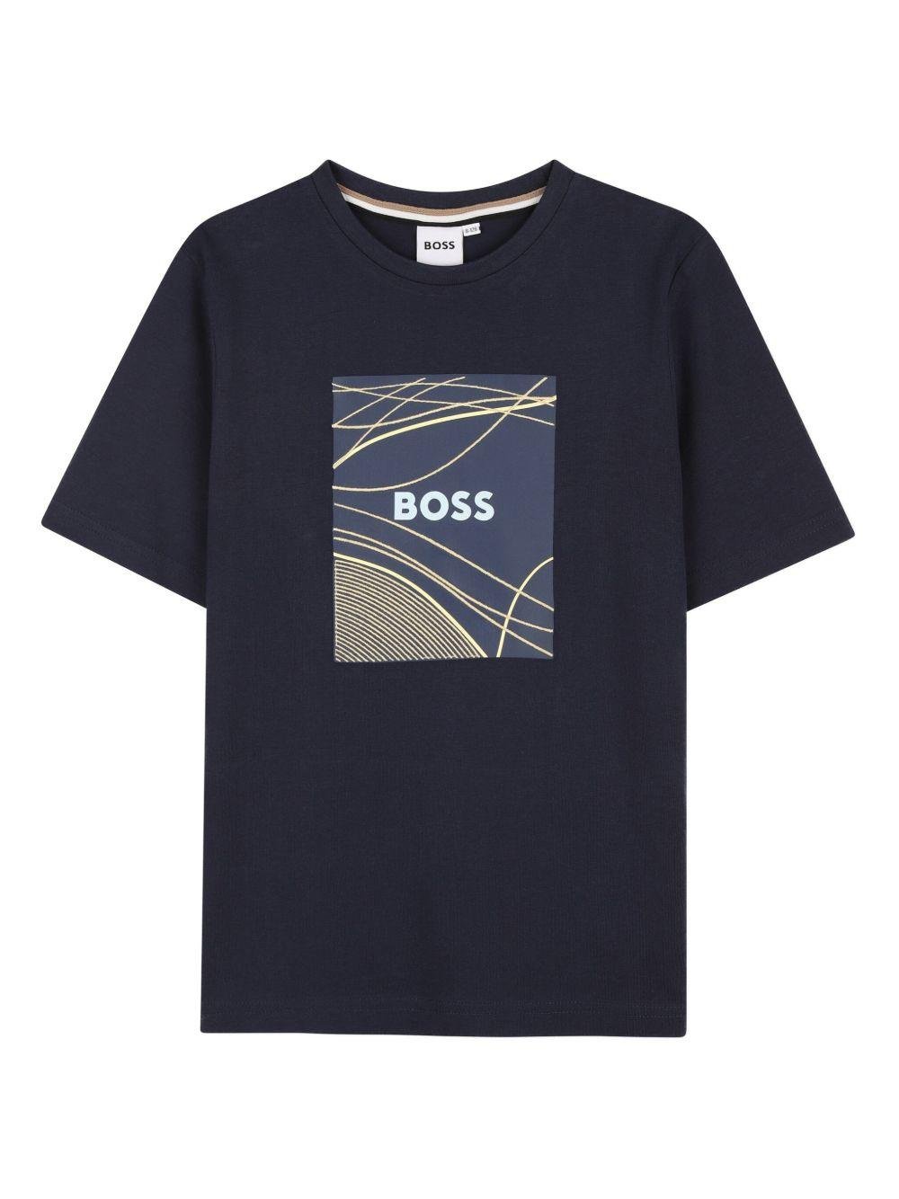 T-shirt per bambino BOSS Kids blu con logo - Rubino Kids