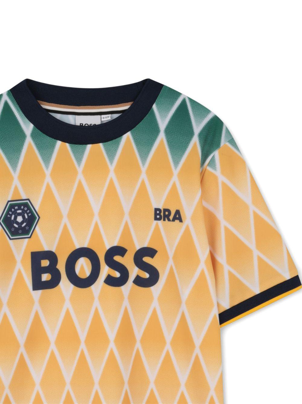 T-shirt per bambino Boss Kids gialla con motivo a rombi - Rubino Kids