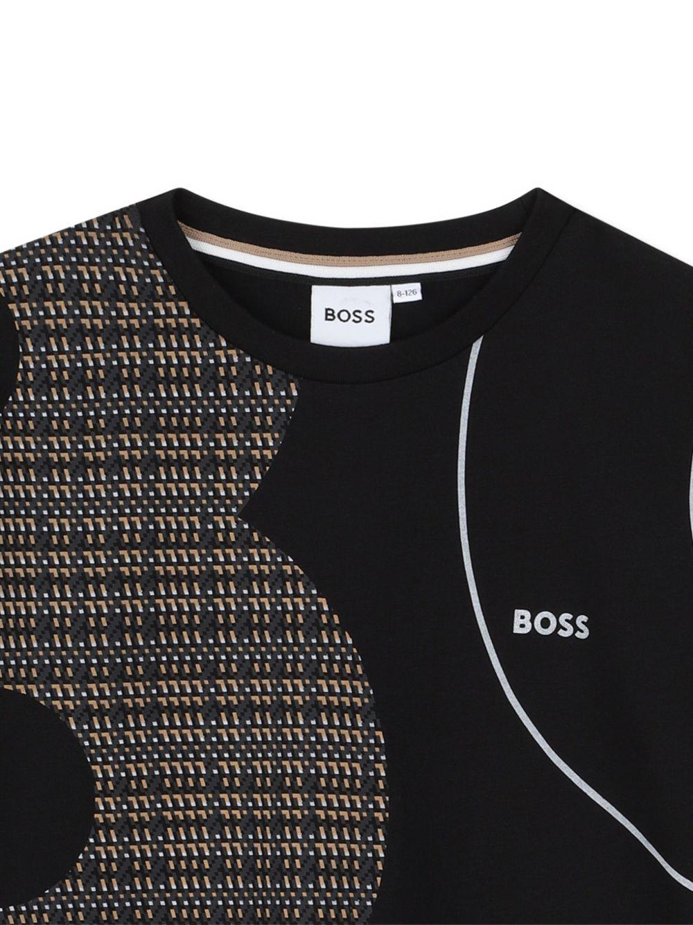 T-shirt per bambino Boss Kids nero con stampa grafica all - over - Rubino Kids