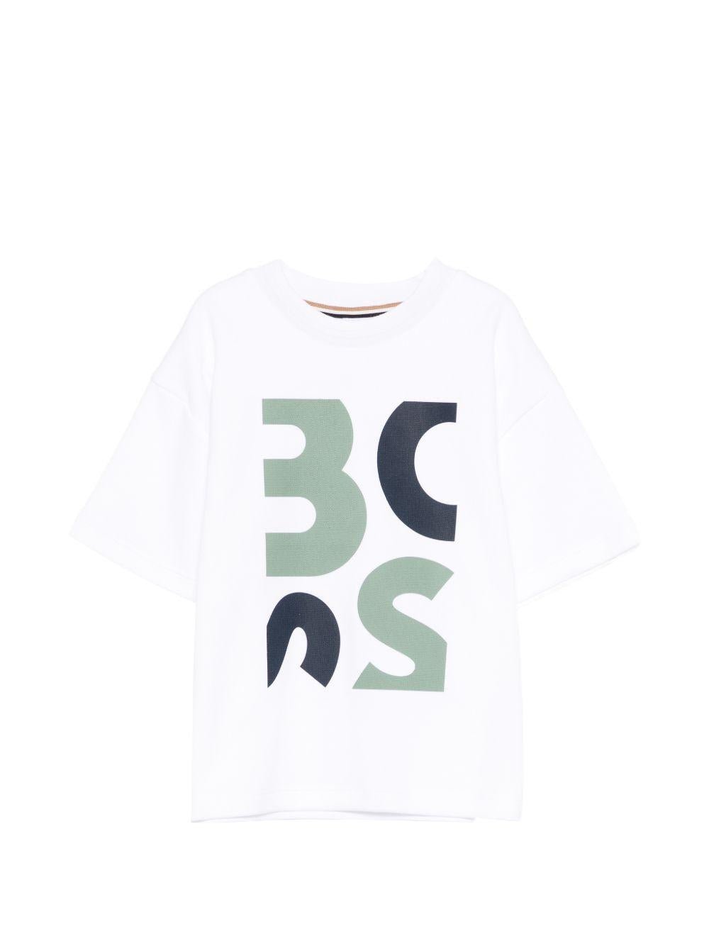 T-shirt per bambino Boss Kidswear bianco con stampa grafica sul davanti - Rubino Kids