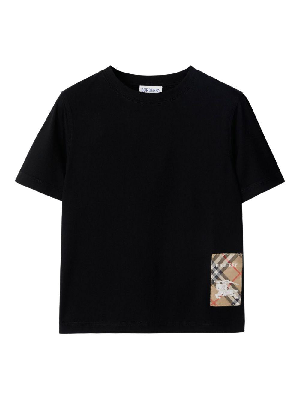 T-shirt per bambino Burberry Kids nero con applicazione a quadri - Rubino Kids