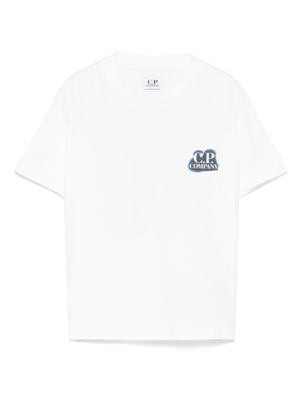 T-shirt per bambino C.P. Company bianco stampa con logo sul petto - Rubino Kids