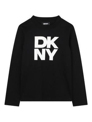 T-shirt per bambino DKNY Kids nero con logo a contrasto