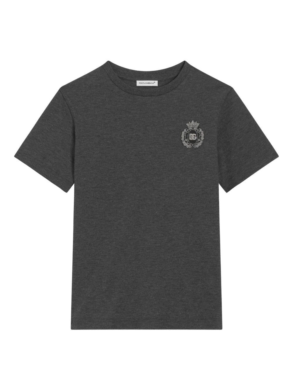 T-shirt per bambino Dolce & Gabbana Kids grigio con applicazione logo - Rubino Kids