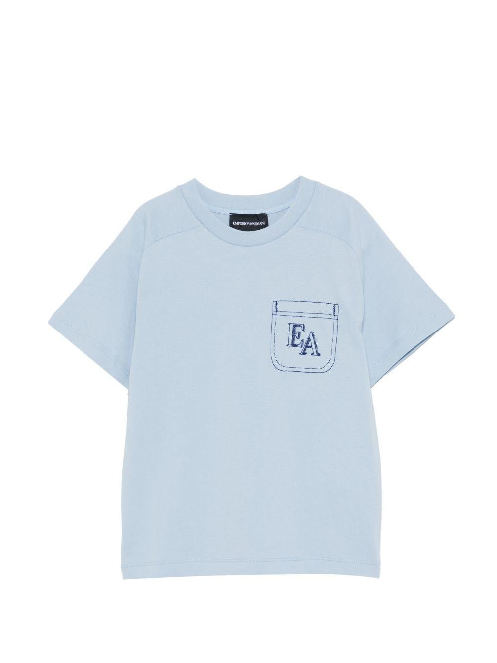 T-shirt per bambino Emporio Armani Kids azzrra con taschino sul petto - Rubino Kids