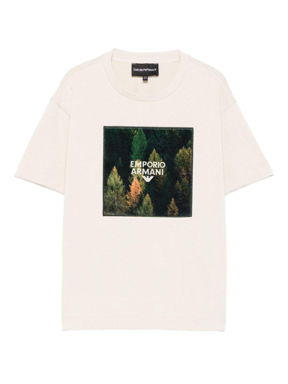 T-shirt per bambino Emporio Armani Kids beige con logo e scritta - Rubino Kids