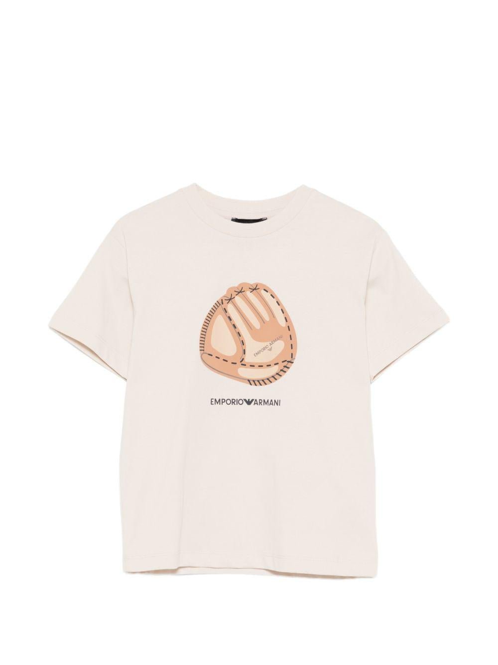 T-shirt per bambino Emporio Armani Kids beige con stampa grafica sul davanti - Rubino Kids