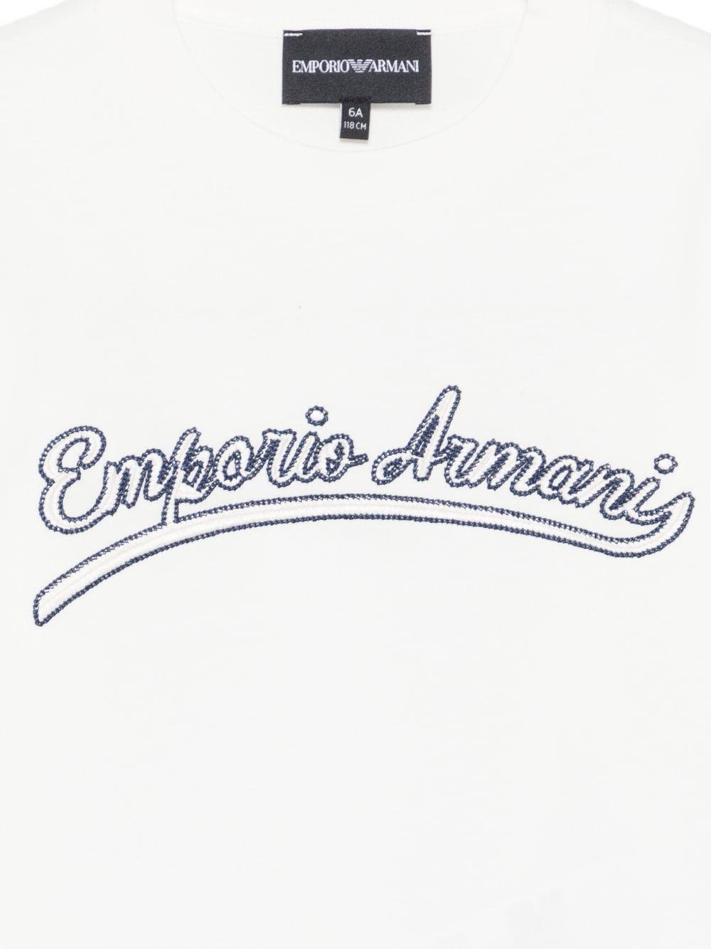 T-shirt per bambino Emporio Armani Kids bianca con logo ricamato - Rubino Kids