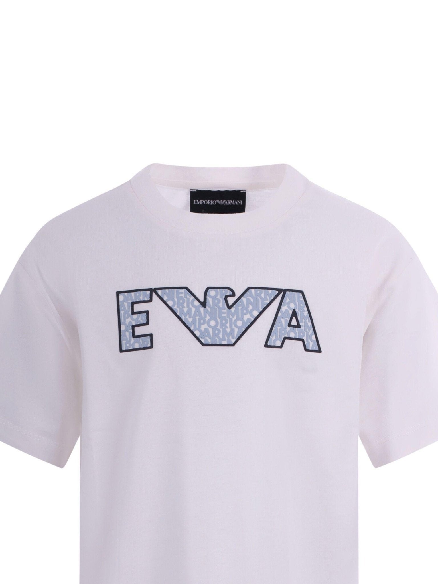 T-shirt per bambino Emporio Armani Kids bianca con logo sul davanti - Rubino Kids