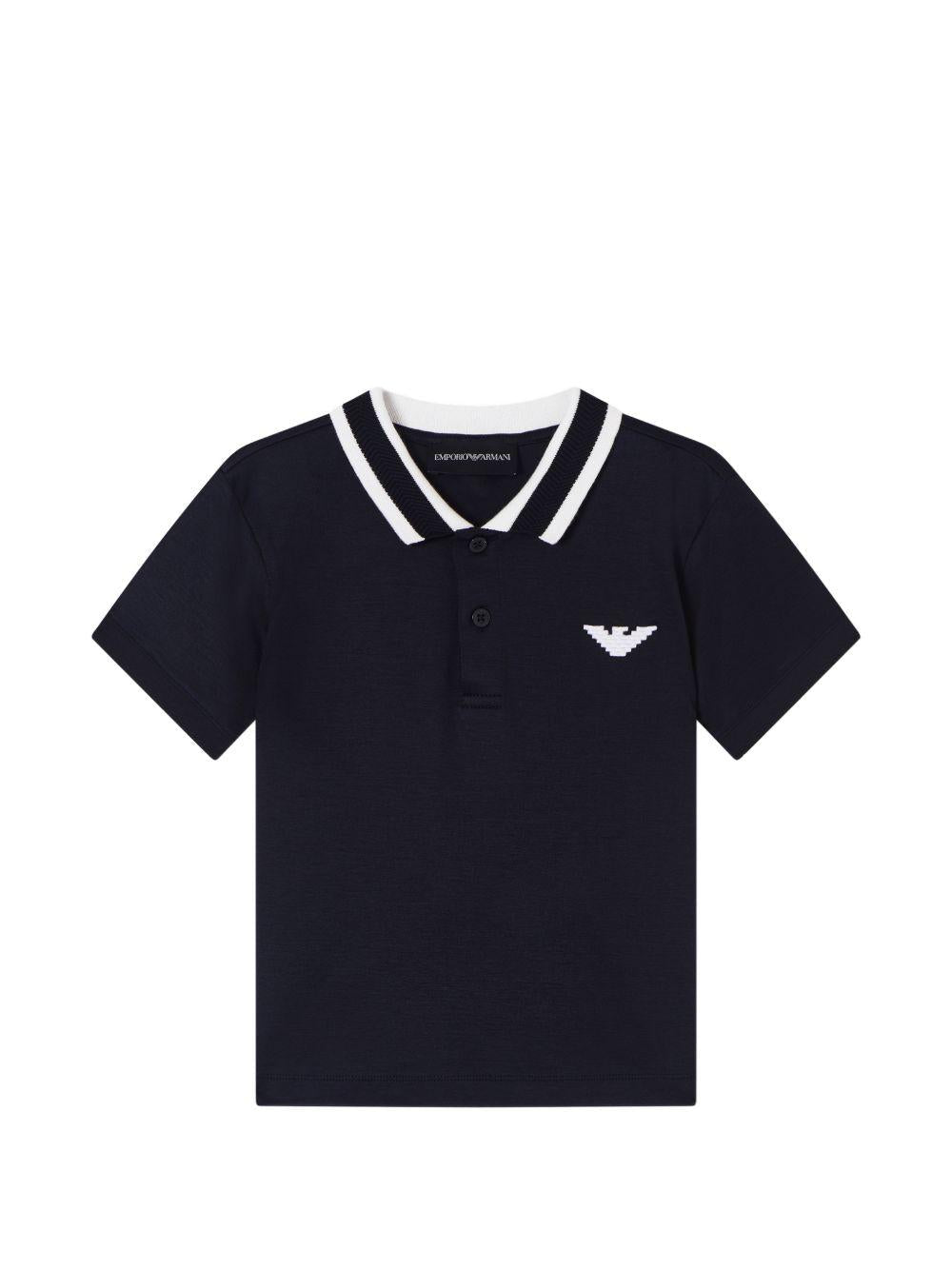 T-shirt per bambino Emporio Armani Kids blu con logo sul davanti - Rubino Kids