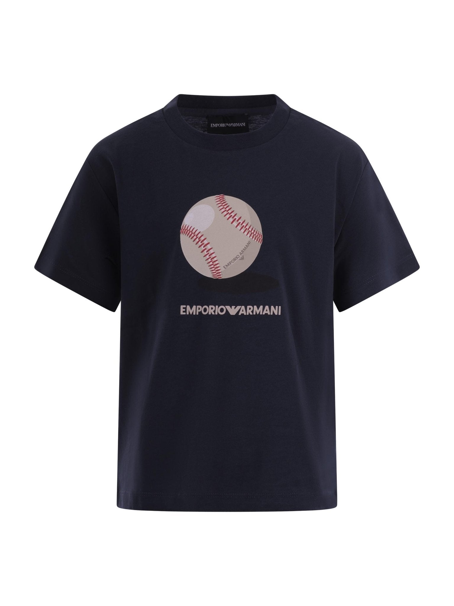 T-shirt per bambino Emporio Armani Kids blu con stampa pallina da baseball - Rubino Kids