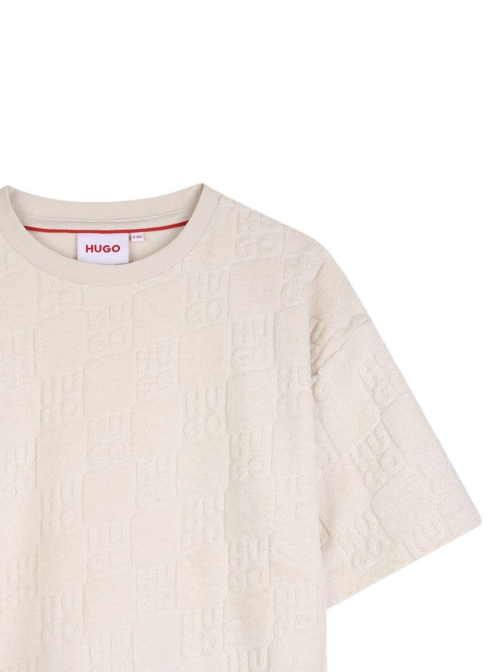 T-shirt per bambino Hugo Kids beige con logo sul davanti - Rubino Kids