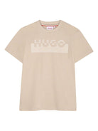 T-shirt per bambino Hugo Kids beige con stampa con logo - Rubino Kids