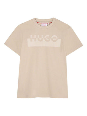 Hugo Kids beige T-shirt with logo print for boys