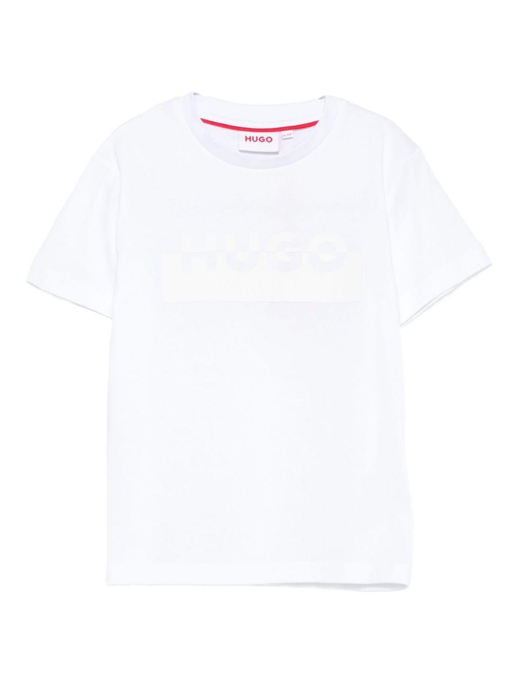 T-shirt per bambino Hugo Kids bianca con logo sul davanti - Rubino Kids