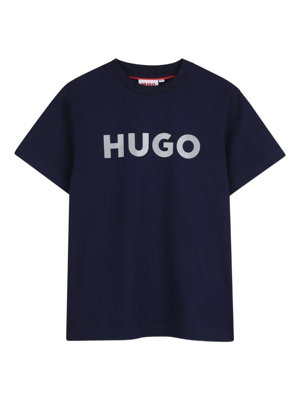 T-shirt per bambino Hugo Kids blu con logo sul davanti - Rubino Kids