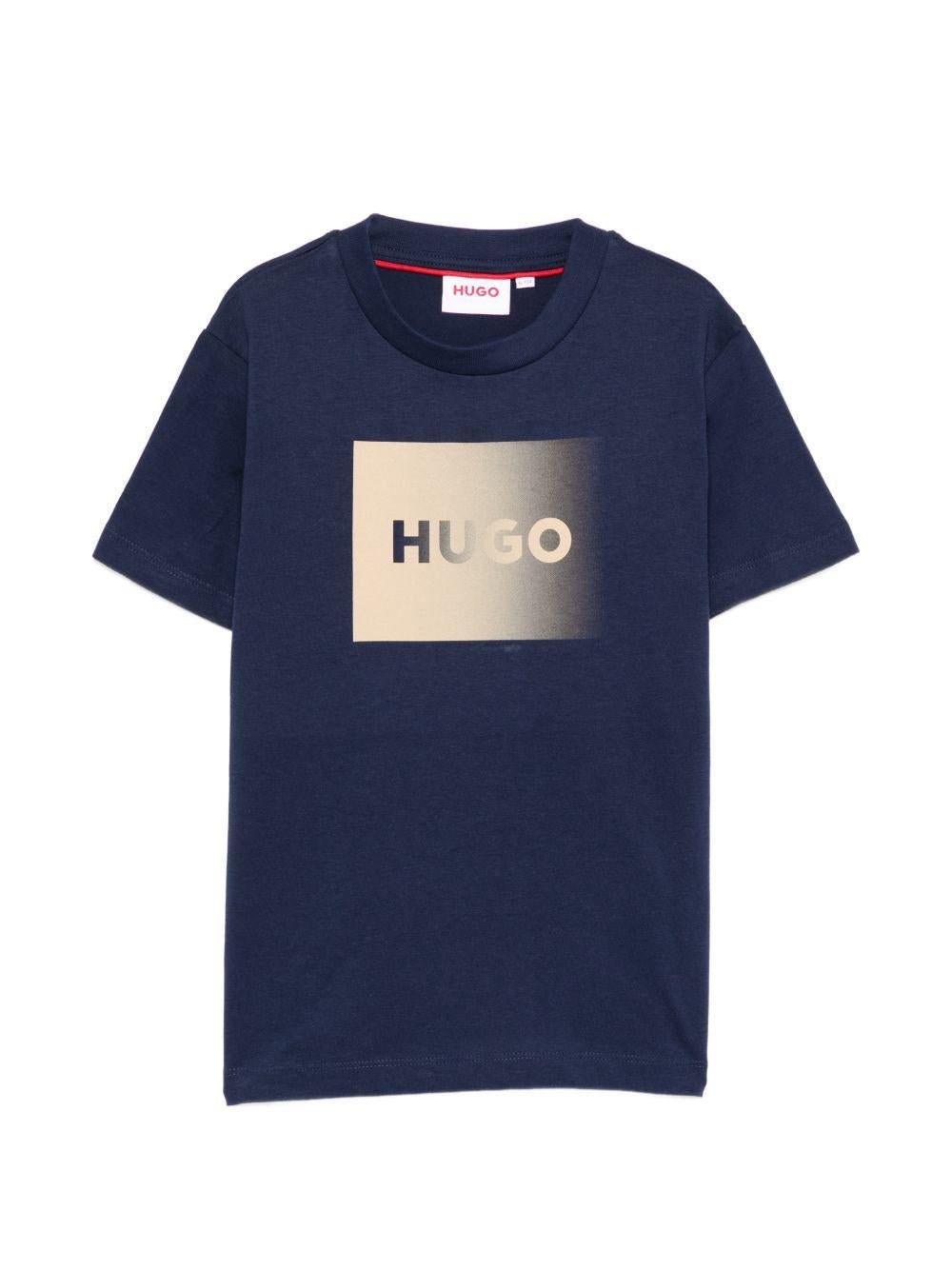 T-shirt per bambino Hugo Kids blu con logo sul davanti - Rubino Kids