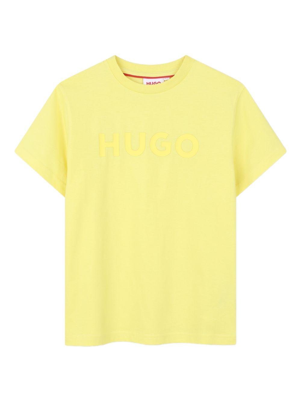 T-shirt per bambino Hugo Kids gialla con logo goffrato - Rubino Kids