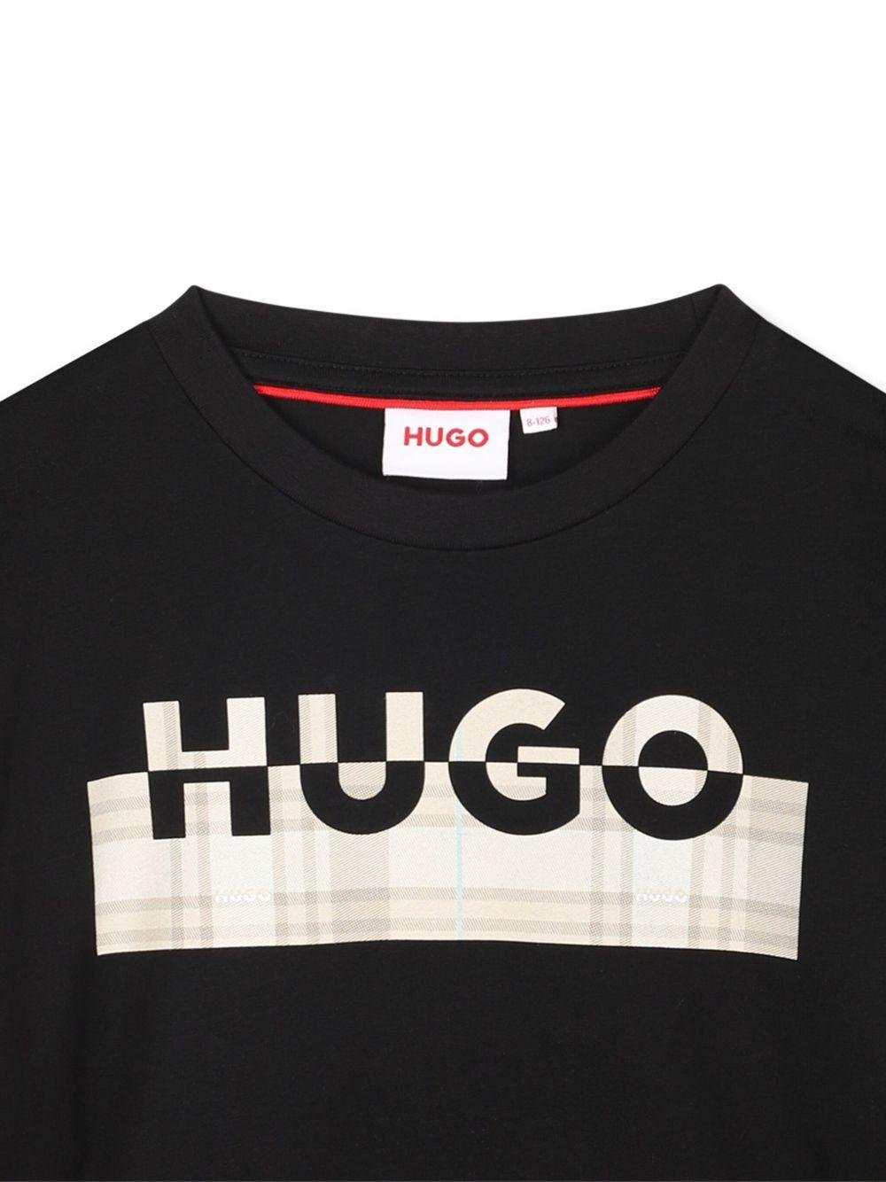 T-shirt per bambino Hugo Kids nera con logo sul davanti - Rubino Kids